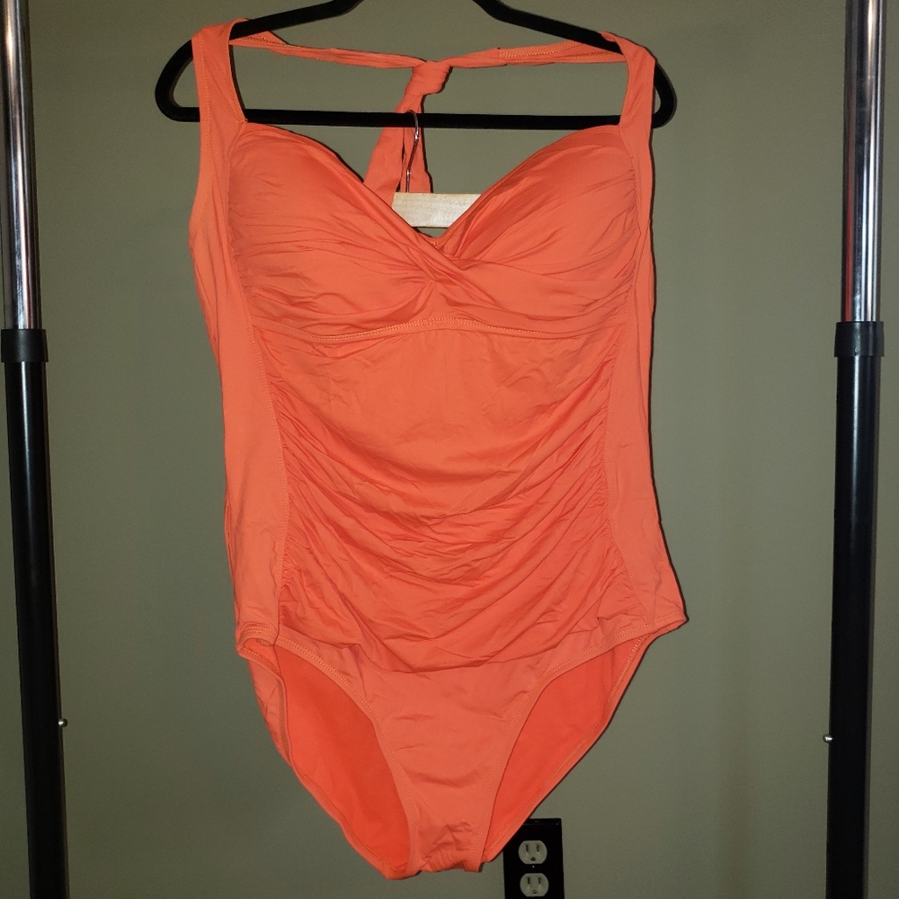Liz Claiborne Ruched Maillot One Piece Halter Swimsuit - 20W